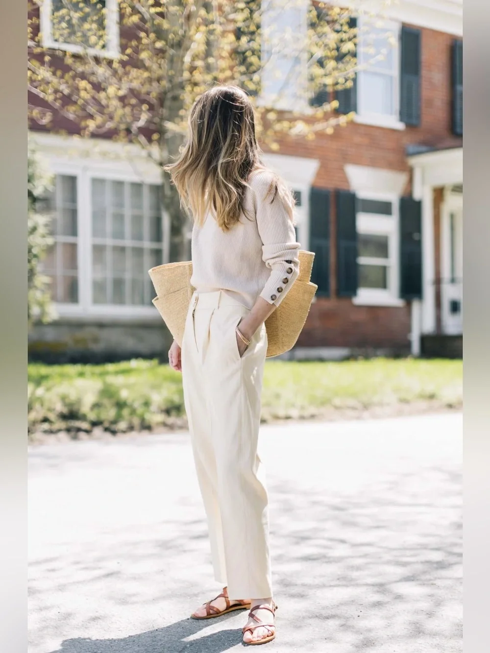 Sezane Cyprien Straight Pants In Cream Size 40